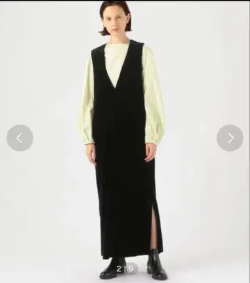 CABaN 소프트 벨로아 V넥 롱 원피스