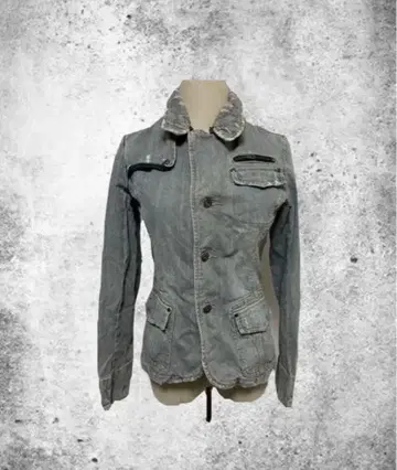 그레이 데님 자켓 카라 부착 Y2K 그런지