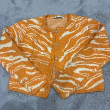 ZARA 자카드 오렌지 가디건 S