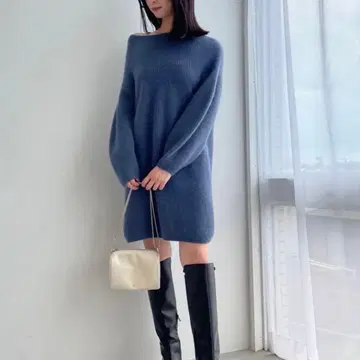 snidel 스나이델 라쿤 미니 니트 원피스 네이비