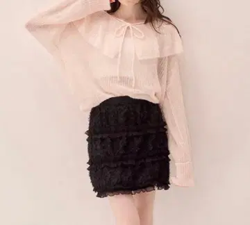muguet 뮤게 레이스&프릴 미니 스커트 BLACK