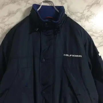 [ 올드 타미힐피거 ] 원포인트 자수 소매 로고 다운 자켓 네이비 M
