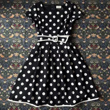 [ 미사용 ] ef-de 에프데 레트로 폴카 도트 도트 벨티드 원피스