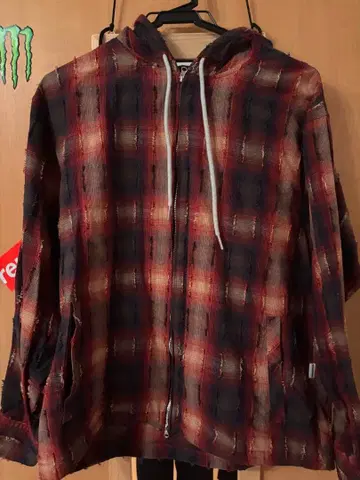 WISH FOREVER 체크 무늬 후드 부착 후드티 M 사이즈