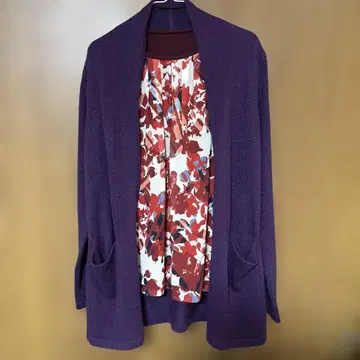 [컨디션 최상] 퍼플 가디건과 꽃무늬 상의 세트