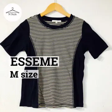 [ESSEME] 블랙 x 베이지 보더 절개 티셔츠