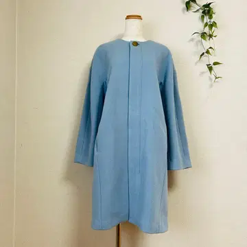 인기 맥피 캐시미어 혼방 노카라 코트 36 페일 블루 스카이블루