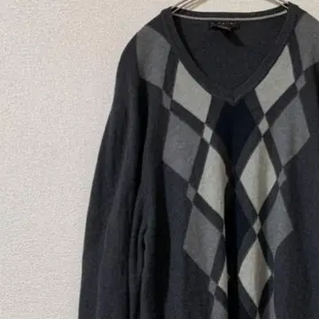 구제 의류 J.Ferrar 니트 스웨터 얇은 소재 아가일 무늬 그레이 M