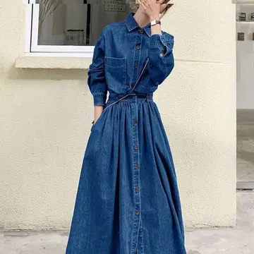M 데님풍 원피스 성숙/러블리 루즈핏 실루엣 외출 코디