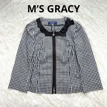 새상품급 M'S GRACY 노카라 자켓 깅엄 체크 더블 지퍼