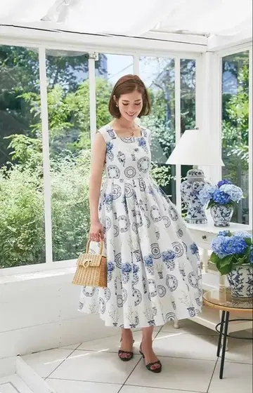 seventen 블루 앤 화이트 프린트 원피스