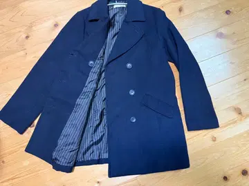 네이비 더블 브레스트 피 코트