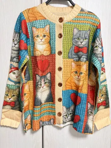 고양이 컬러풀 가디건 얇은 소재 니트 가디건 빅 사이즈 L