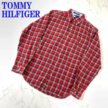타미힐피거 긴팔 셔츠 플란넬 셔츠 면 체크 빨간색 L C1624