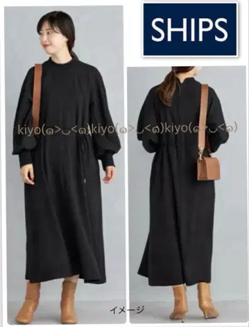 쉽스 리브 디자인 허리 벨트 원피스 블랙