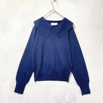 SIMPLICITE/빅 칼라 니트 스웨터/카라 부착 네이비