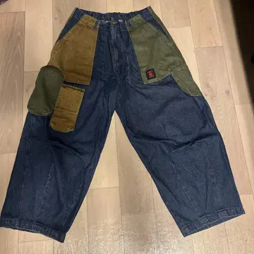 패치워크 디자인 와이드 팬츠