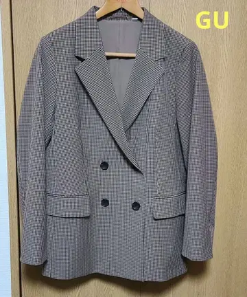 GU 더블 브레스트 체크 자켓 XL gu 브라운 지유