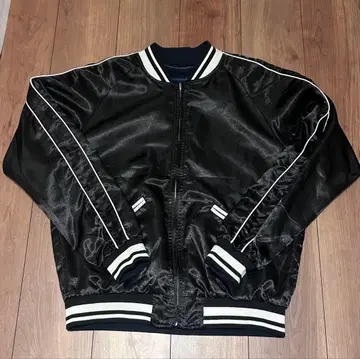 새상품급 브라우니 빈티지 리버서블 블루종 스카잔 블랙 자수 M