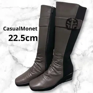 모네 (Monet) 캐주얼 모네 이소재 콤비 롱 부츠 22.5