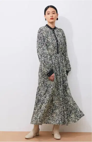 ADAM ET ROPE 프린트 퍼프 슬리브 원피스