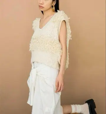 leinwande 라인 니트 베스트 아이보리 화이트