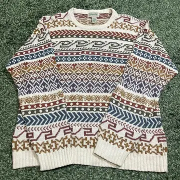 세인트 존스 베이 기하학 패턴 총 패턴 니트 스웨터 L 80년대~90년대