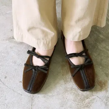 [새상품급] LE TALON 24.5cm 더블 리본 밸리 슈즈 브라운