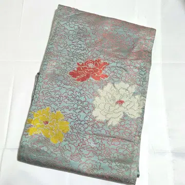 A 기모노 편안한 앤티크 모란 꽃 무늬 금실 육통 순수 실크 나고야 오비