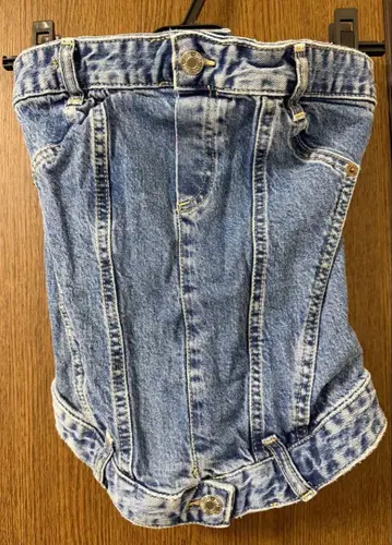 ZARA 데님 베어탑 (등 척, 셔링)