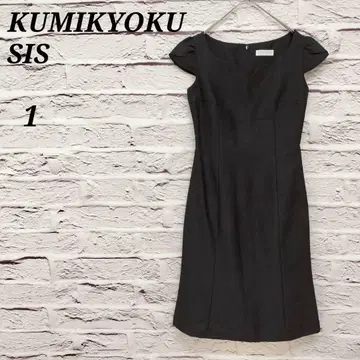 쿠미쿄쿠 스이쓰 [ 1 ] 프렌치 슬리브 무릎 기장 원피스 V넥 블랙
