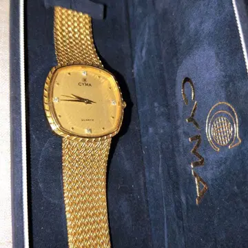 CYMA 골드 쿼츠 손목시계 메쉬 밴딩