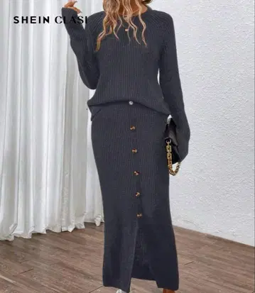 SHEIN 래글런 슬리브 스웨터 & 버튼 프론트 니트 새상품 그레이