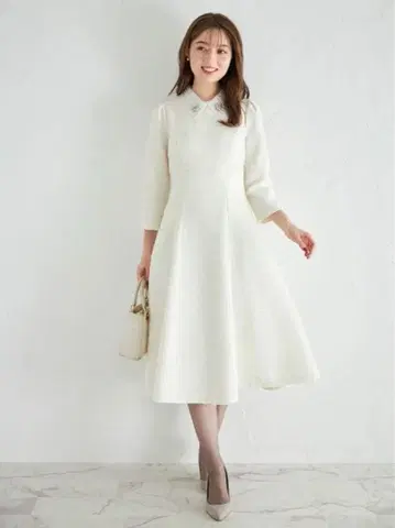 토코 클로젯 레이스 카라 부착 백 레이스업 트위드 원피스 택 없음