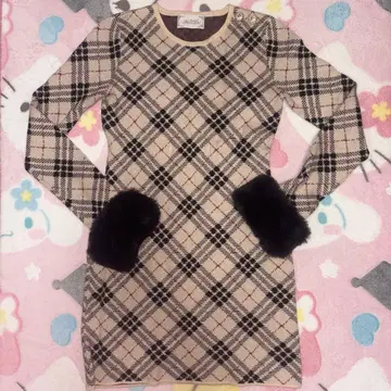 체크 무늬 미니 원피스 미셸 마카롱 퍼