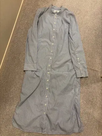 스트라이프 긴팔 셔츠 원피스 스탠드 카라 34