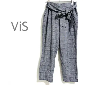 비스 슬랙스 팬츠 체크 무늬 하운드투스 체크 패턴 슬릿 L 그레이