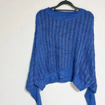 블루 레이스 오버 사이즈 니트 여성용 해외 구제 의류