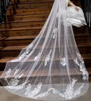 롱 웨딩 베일 자수 비즈