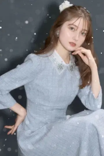 토코 클로젯 레이스 카라 부착 백 레이스업 트위드 원피스 택 없음