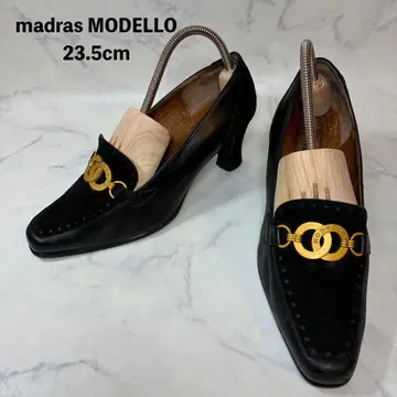 마드라스모델로 블랙 스웨이드 가죽 하이힐 펌프스 23.5cm