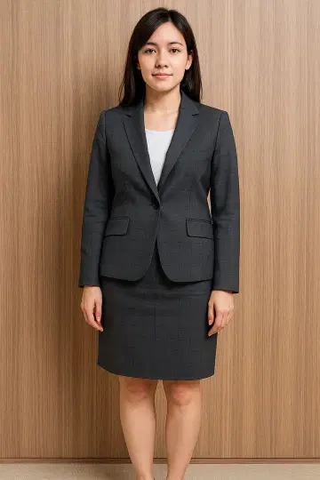 그레이 체크 무늬 블레이저 스커트 세트