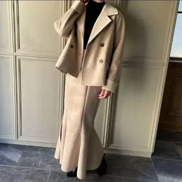 M JUNOAH 스웨이드 느낌 자켓 머메이드 스커트 셋업