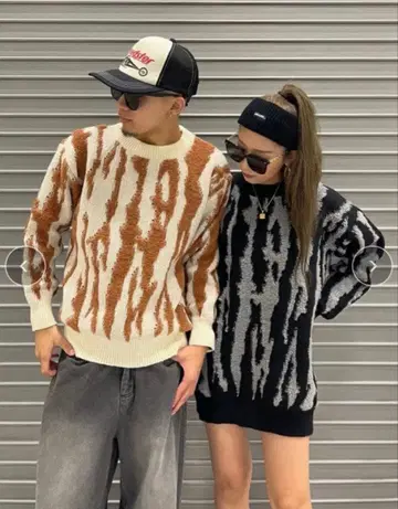 crammy 제브라 오버 니트 블랙 L