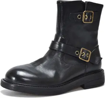 ZUYEE 여성용 숏부츠 천연 가죽 사이드 지퍼 엔지니어 부츠