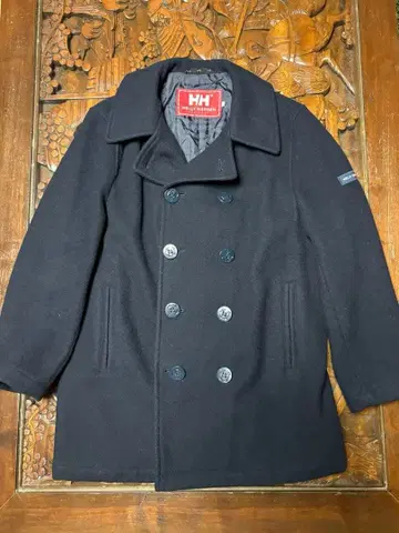 헬리 한센 빈티지 빨간 택 네이비 피코트 L