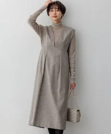 23구 실크 네프 헤링본 올인원 원피스 브라운 계열