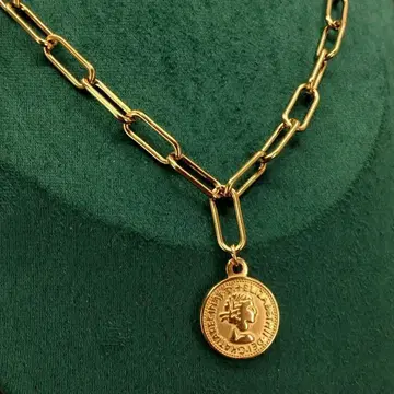 빈티지 골드 코인 체인 링크 목걸이