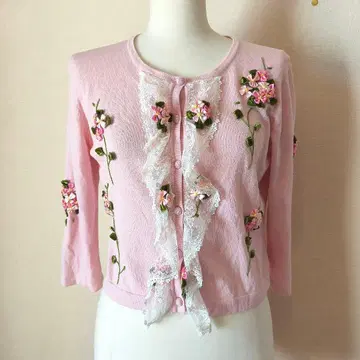 해롯 꽃무늬 자수 레이스 가디건