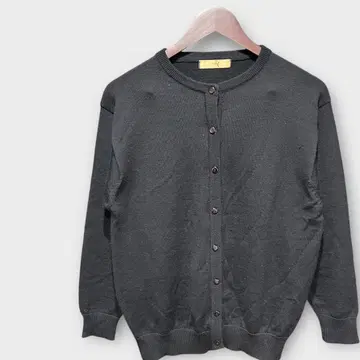 크루넥 가디건 긴팔 블랙 메리노울 100% 심플 가을/겨울